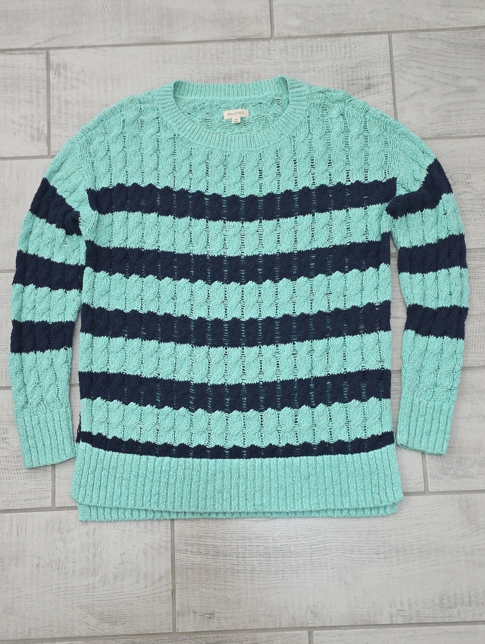 Anthropologie Pilcro Longline Stitch Sweater Green Blue Women's Size XXS Cozy